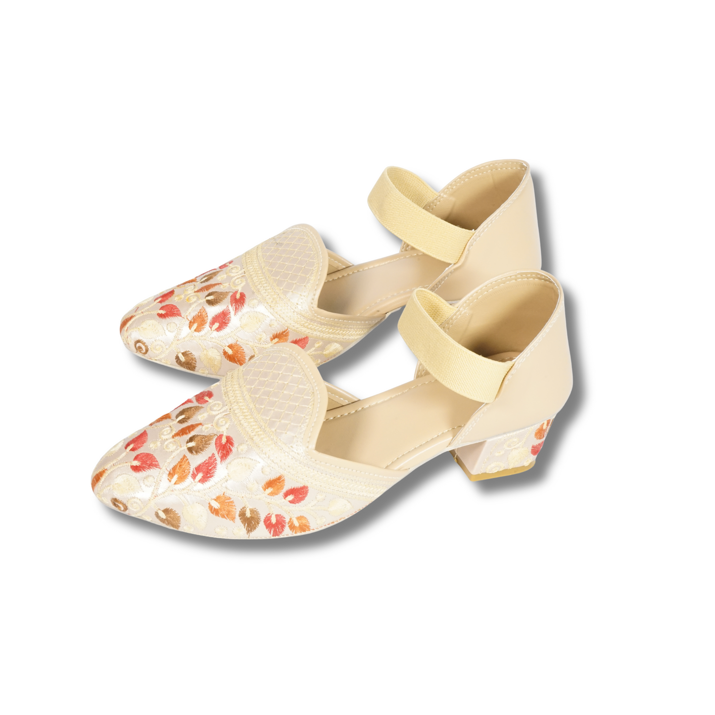 Handcrafted Ethnic Patterned Heels Golden