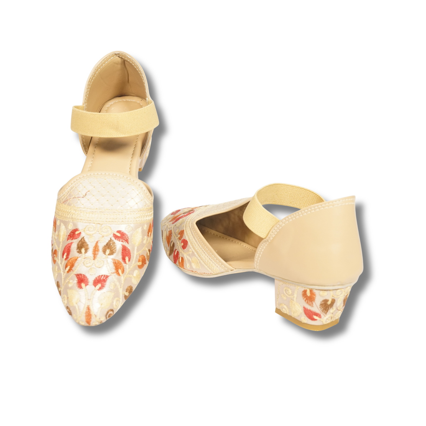 Handcrafted Ethnic Patterned Heels Golden