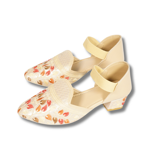 Handcrafted Ethnic Patterned Heels Golden