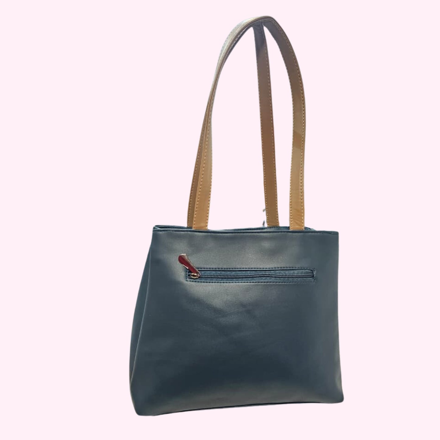 Stylloz | 7-Pocket Rexin Tote Bag ,  Ladies Hand/Office Bag -  Two-Tone Azure & Tan
