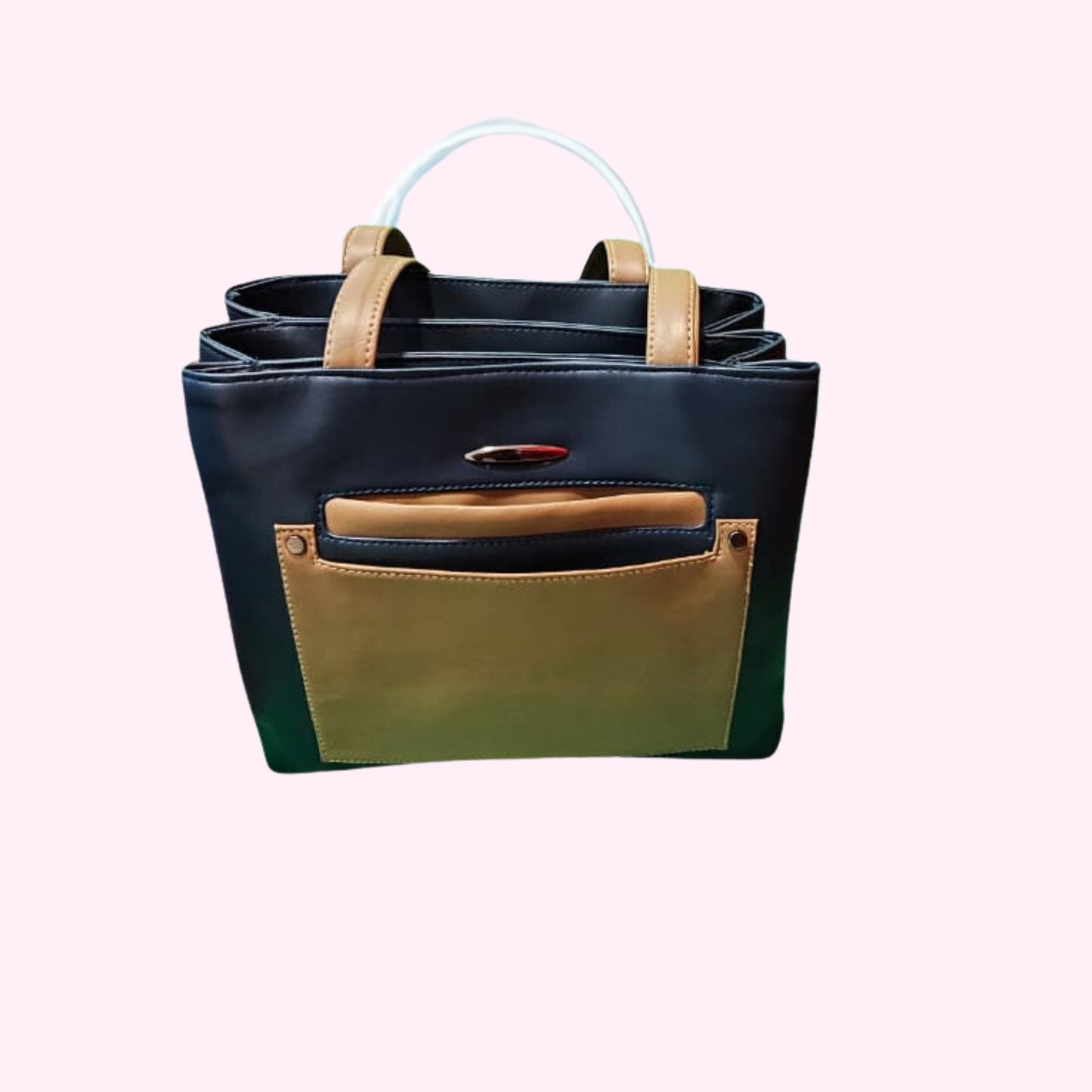 Stylloz | 7-Pocket Rexin Tote Bag ,  Ladies Hand/Office Bag -  Two-Tone Azure & Tan