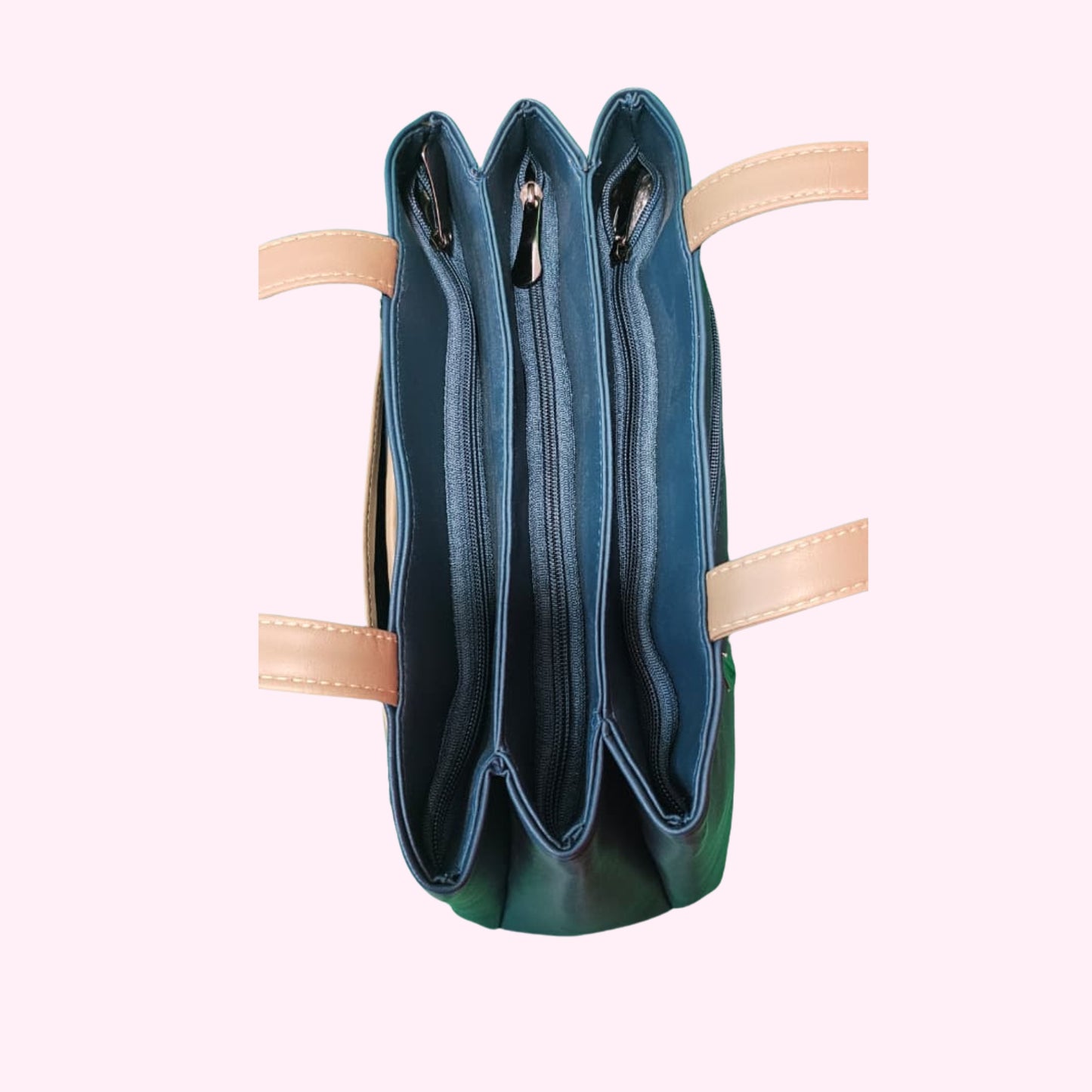 Stylloz | 7-Pocket Rexin Tote Bag ,  Ladies Hand/Office Bag -  Two-Tone Azure & Tan